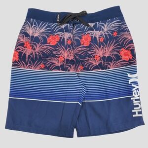 Hurley‎ Boys Size 12/26 Swim Board Shorts Midnight Navy Floral Stripe Summer